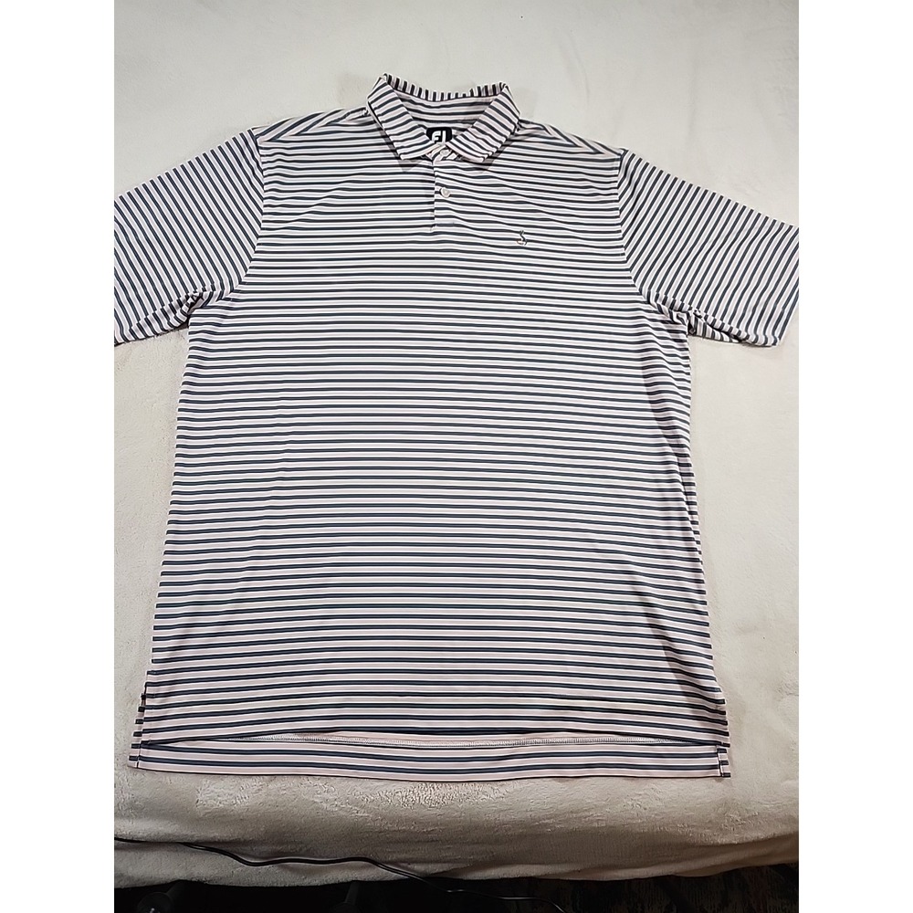 Footjoy FJ Polo Shirt Mens XL White Gray Pink Striped Stretch Casual Golf